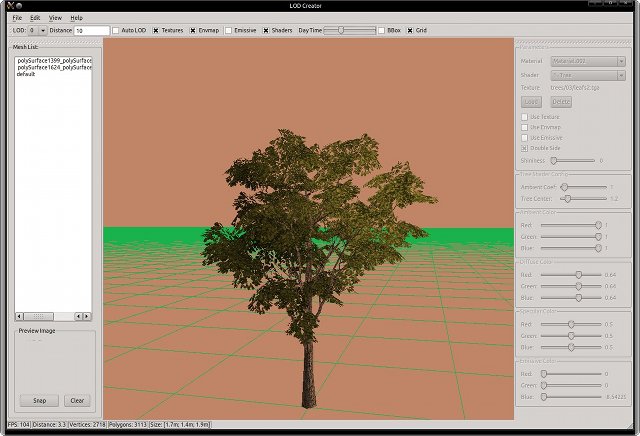 LOD creator - Tree model rendered with GLSL shader.