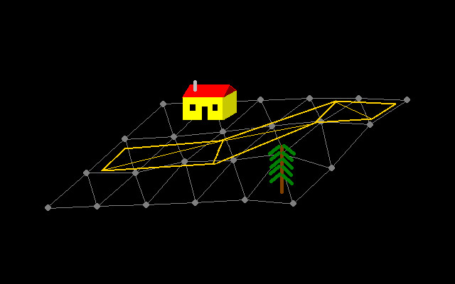 Triangle geometry created from road vector representation. Width is determined by road type, edges of connected segments are aligned together.